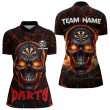 Load image into Gallery viewer, Personalized Red Dartboard Skull Fire Crack Dart Shirts Polo &amp; 1/4 Zip For Women Custom Dart Jerseys TDM3641
