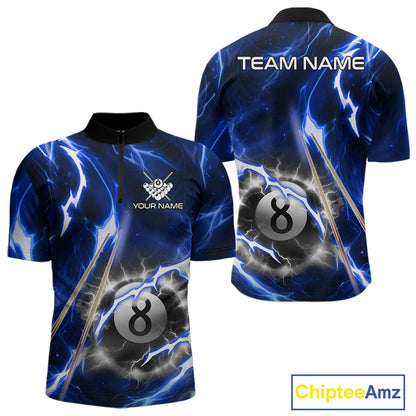Blue 8 Ball Thunder Lightning Billiard Shirt For Men Custom Pool Team Jersey Polo & Quarter Zip TDM6170