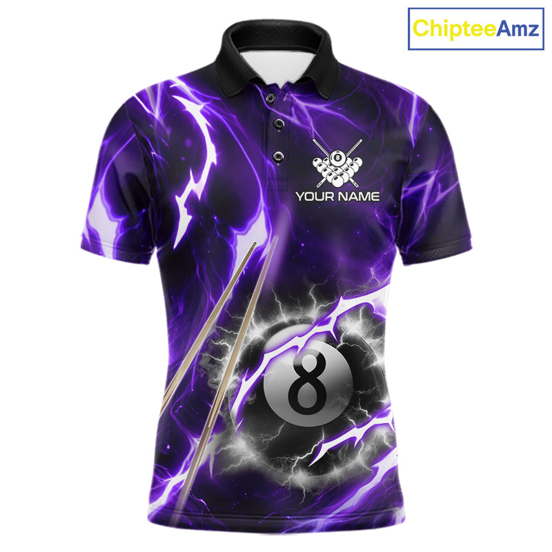 Purple 8 Ball Thunder Lightning Billiard Shirt For Men Custom Pool Team Jersey Polo & Quarter Zip TDM6171