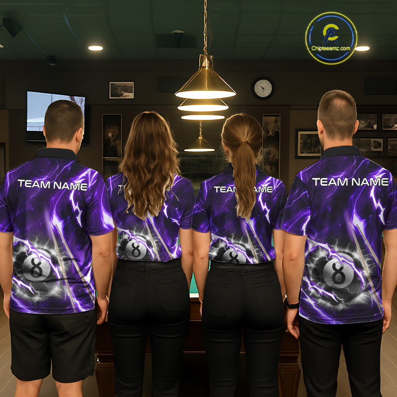 Purple 8 Ball Thunder Lightning Billiard Shirt For Men Custom Pool Team Jersey Polo & Quarter Zip TDM6171