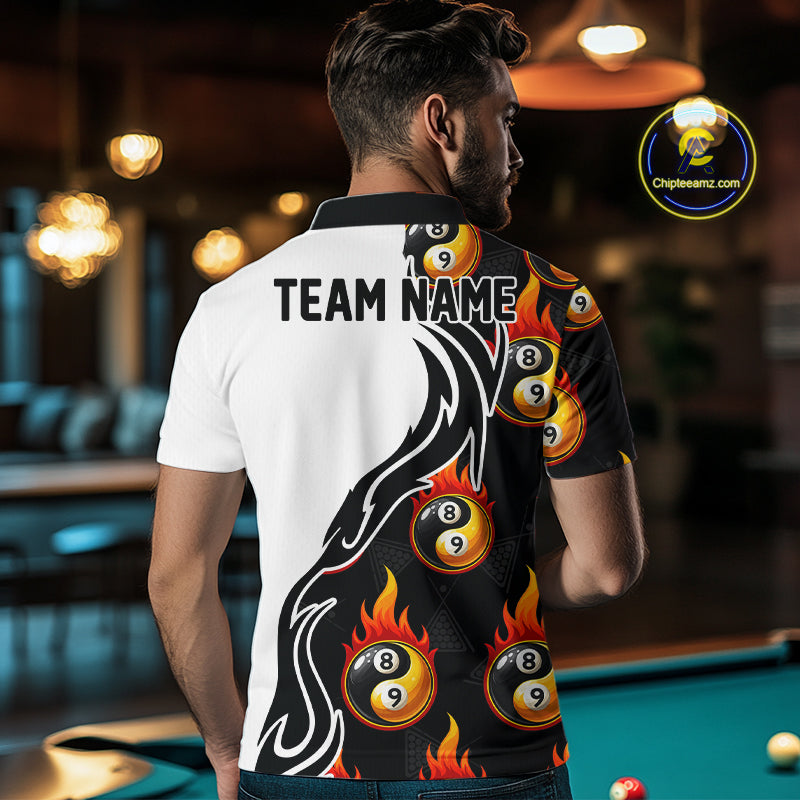 Custom Flame 8 Ball 9 Ball Billiard Shirt For Men, Billiard Pool Team Jersey Polo & 1/4 Zip Shirt TDM6175