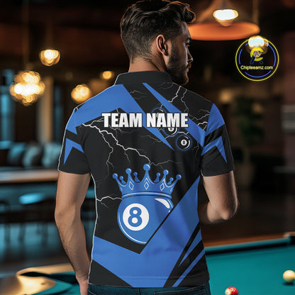 Black And Blue 8 Ball Crown Lightning Men's Billiard Shirt Custom Pool Team Jersey Polo & 1/4 Zip TDM5311