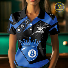 Load image into Gallery viewer, Black And Blue 8 Ball Crown Lightning Women&#39;s Billiard Shirt Custom Pool Team Jersey Polo &amp; 1/4 Zip TDM5311