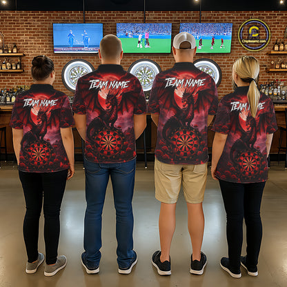 Black And Red Dartboard Roses And Dragon Darts Polo & 1/4 Zip Custom Women's Darts Team Jersey TDM5802