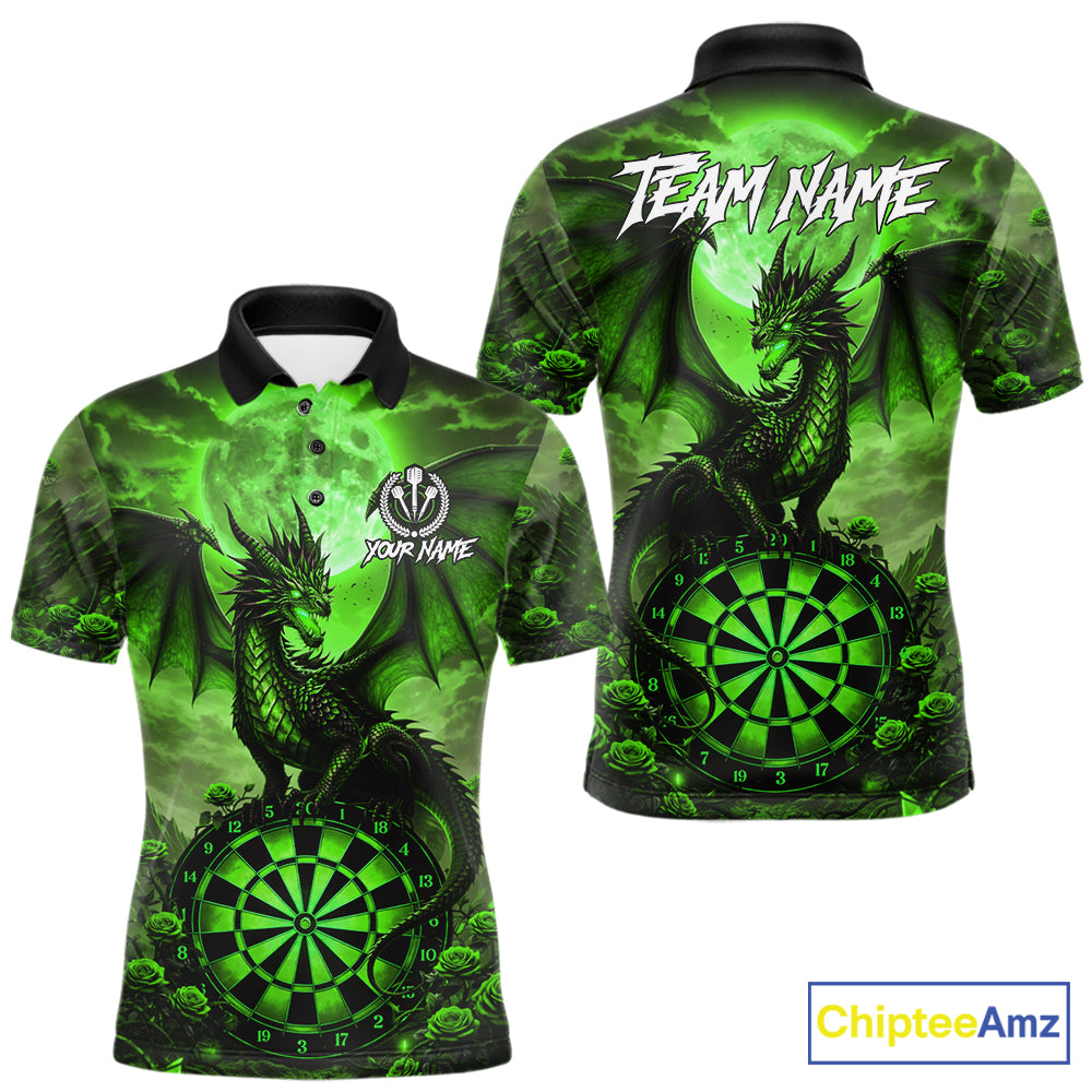 Black And Green Dartboard Roses And Dragon Darts Polo & 1/4 Zip Custom Men's Darts Team Jersey TDM5804