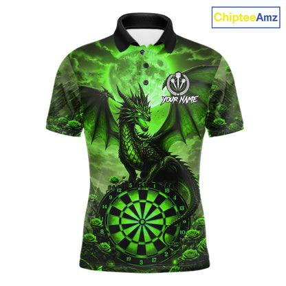 Black And Green Dartboard Roses And Dragon Darts Polo & 1/4 Zip Custom Men's Darts Team Jersey TDM5804