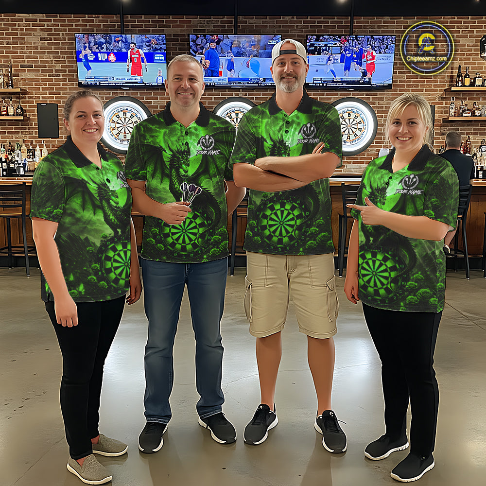Black And Green Dartboard Roses And Dragon Darts Polo & 1/4 Zip Custom Women's Darts Team Jersey TDM5804