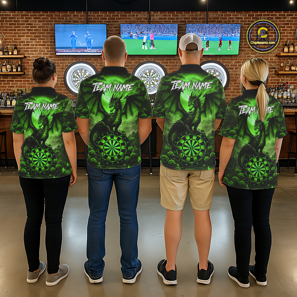 Black And Green Dartboard Roses And Dragon Darts Polo & 1/4 Zip Custom Women's Darts Team Jersey TDM5804