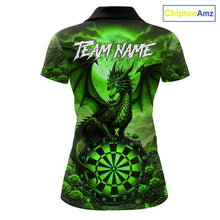 Load image into Gallery viewer, Black And Green Dartboard Roses And Dragon Darts Polo &amp; 1/4 Zip Custom Women's Darts Team Jersey TDM5804