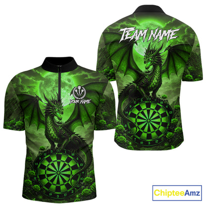 Black And Green Dartboard Roses And Dragon Darts Polo & 1/4 Zip Custom Men's Darts Team Jersey TDM5804