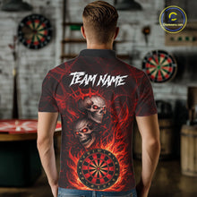 Load image into Gallery viewer, Personalized Red Flaming Skull Darts Polo &amp; 1/4 Zip For Men Custom Fire Darts Team Jersey TDM5806