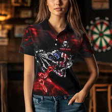 Load image into Gallery viewer, Fire Flame Darts Board American Flag Skull Dart Shirts For Women Custom Darts Team Jerseys |Red TDM3646