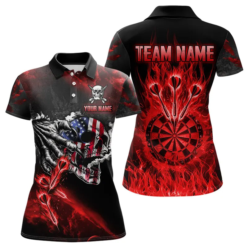 Fire Flame Darts Board American Flag Skull Dart Shirts For Women Custom Darts Team Jerseys |Red TDM3646
