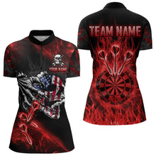 Load image into Gallery viewer, Fire Flame Darts Board American Flag Skull Dart Shirts For Women Custom Darts Team Jerseys |Red TDM3646