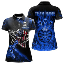 Load image into Gallery viewer, Fire Flame Darts Board American Flag Skull Dart Shirts For Women Custom Darts Team Jerseys |Blue TDM3647
