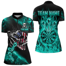 Load image into Gallery viewer, Fire Flame Darts Board American Flag Skull Dart Shirts For Women Custom Darts Team Jerseys |Turquoise TDM3648