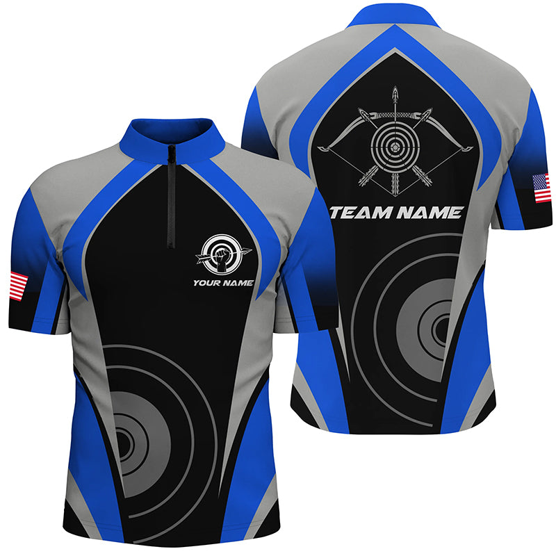 Personalized Blue Archery Jerseys Men Quarter-Zip Shirts Custom Archery Uniform For Team TDM1325