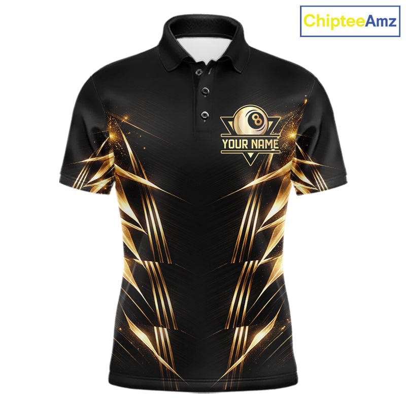 Black And Gold Lightning 8 Ball Pool Billiard Shirts For Men Custom Billiard Team League Jerseys NYN2920