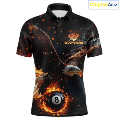 Personalized Fire 8 Ball Eagle Billiard Shirt For Men Custom Pool Team Jersey Polo & 1/4 Zip TDM6407
