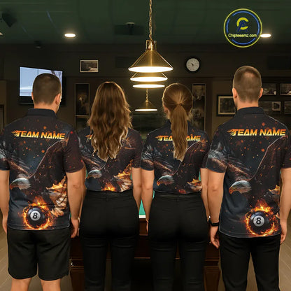 Personalized Fire 8 Ball Eagle Billiard Shirt For Men Custom Pool Team Jersey Polo & 1/4 Zip TDM6407