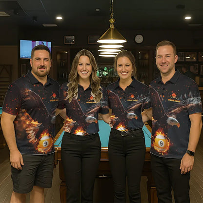 Personalized Fire 9 Ball Eagle Billiard Shirt For Women Custom Pool Team Jersey Polo & 1/4 Zip TDM6408