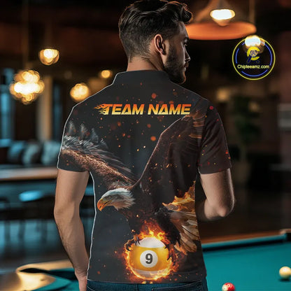 Custom Fire 8 Ball & 9 Ball Pool Eagle Billiard Shirt For Men, Billiard Team Jersey Polo & 1/4 Zip TDM6409