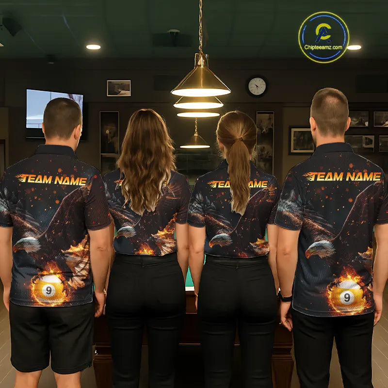 Custom Fire 8 Ball & 9 Ball Pool Eagle Billiard Shirt For Women, Billiard Team Jersey Polo & 1/4 Zip TDM6409