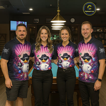 Funny Duck 8 Ball Billiard Shirt For Women Custom Neon Graffiti Billiard Team Jersey Polo & 1/4 Zip TDM6613