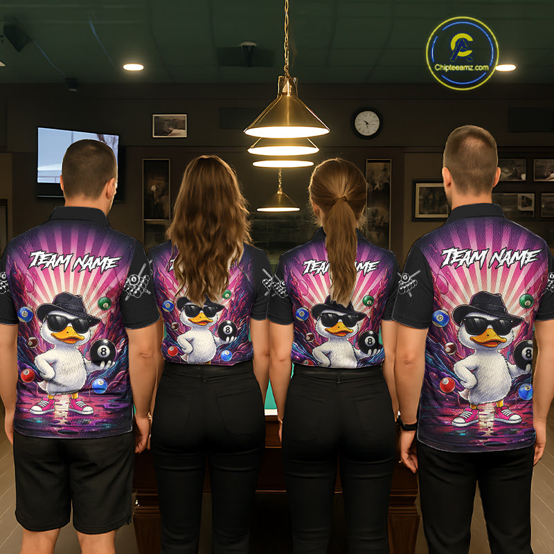 Funny Duck 8 Ball Billiard Shirt For Women Custom Neon Graffiti Billiard Team Jersey Polo & 1/4 Zip TDM6613