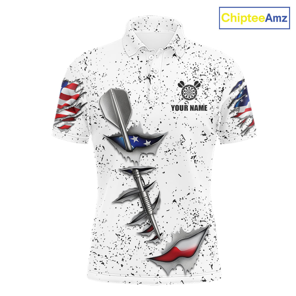 Personalized American flag steel tip dart custom darts polo shirt for men, patriotic darts team jersey.