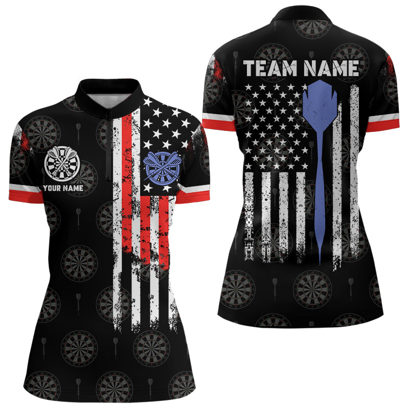 Personalized American Flag Dart Polo & Quarter Zip Shirt For Women Custom Patriotic Dart Jerseys TDM3083