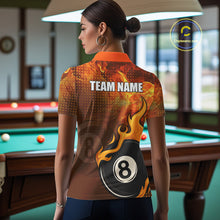 Load image into Gallery viewer, Orange Flaming 8 Ball Pool Billiard Shirt For Women Custom Fire Billiard Jersey Team Polo &amp; 1/4 Zip TDM5316