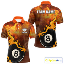 Load image into Gallery viewer, Orange Flaming 8 Ball Pool Billiard Shirt For Men Custom Fire Billiard Jersey Team Polo &amp; 1/4 Zip TDM5316