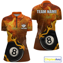 Load image into Gallery viewer, Orange Flaming 8 Ball Pool Billiard Shirt For Women Custom Fire Billiard Jersey Team Polo &amp; 1/4 Zip TDM5316