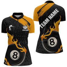 Load image into Gallery viewer, Black And Orange Flaming 8 Ball Billiard Shirt For Women Custom Pool Team Jersey Polo &amp; 1/4 Zip TDM5317