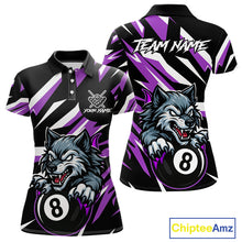 Load image into Gallery viewer, Black And Purple 8 Ball Wolf Billiard Shirt For Women Custom Billiard Jersey, Pool Team Shirt TDM5318