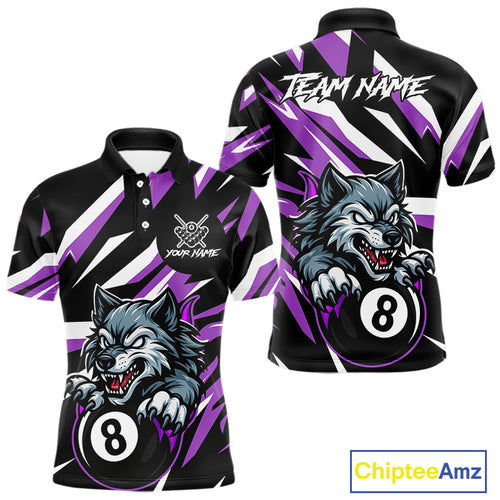 Black And Purple 8 Ball Wolf Billiard Shirt For Men Custom Billiard Jersey, Pool Team Shirt TDM5318