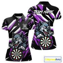 Load image into Gallery viewer, Personalized Wolf Darts Polo &amp; Quarter Zip Custom Darts Shirt For Women, Darts Jersey |Purple TDM5319
