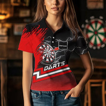 Load image into Gallery viewer, Red Black Dart Shirts With Pocket For Women Custom Lightning Dart Jerseys TDM3498