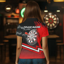 Load image into Gallery viewer, Red Black Dart Shirts With Pocket For Women Custom Lightning Dart Jerseys TDM3498