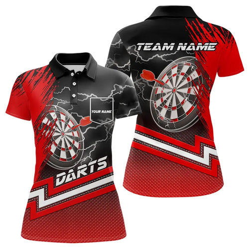 Red Black Dart Shirts With Pocket For Women Custom Lightning Dart Jerseys TDM3498