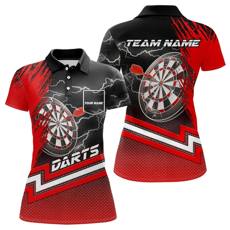 Red Black Dart Shirts With Pocket For Women Custom Lightning Dart Jerseys TDM3498