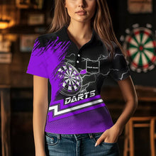 Load image into Gallery viewer, Purple Black Dart Shirts With Pocket For Women Custom Lightning Dart Jerseys TDM3499