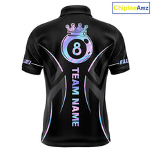 Load image into Gallery viewer, Custom Holographic 8 Ball Crown Billiard Shirts For Men, Pool Team Jersey Polo &amp; 1/4 Zip |Black TDM6191