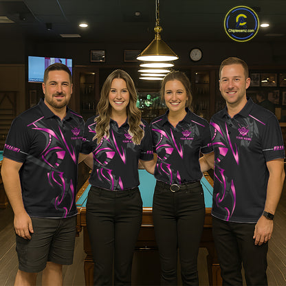 Custom Pink 8 Ball Pool Crown Billiard Shirts For Women, Billiard Team Jersey Polo & 1/4 Zip |Black TDM6193