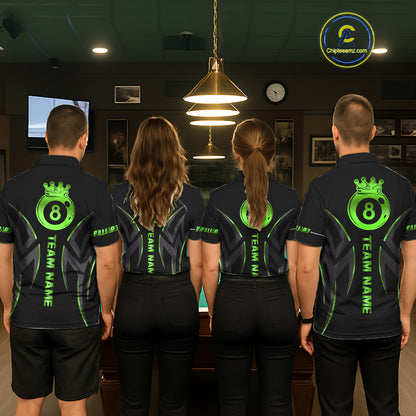 Custom Green 8 Ball Pool Crown Billiard Shirts For Men, Billiard Team Jersey Polo & 1/4 Zip |Black TDM6194