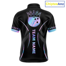Load image into Gallery viewer, Custom Holographic Crown Bowling Ball Polo &amp; Quarter Zip Shirt For Men, Bowling Team Jersey |Black TDM6196