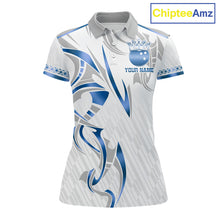 Load image into Gallery viewer, Custom Blue Bowling Ball Crown Bowling Shirt For Women, Bowling Team Jersey Polo &amp; 1/4 Zip |White TDM6198