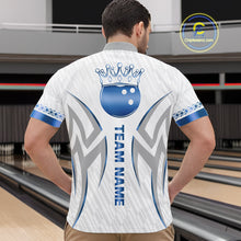 Load image into Gallery viewer, Custom Blue Bowling Ball Crown Bowling Shirt For Men, Bowling Team Jersey Polo &amp; 1/4 Zip |White TDM6198