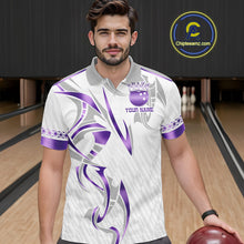 Load image into Gallery viewer, Custom Purple Bowling Ball Crown Bowling Shirt For Men, Bowling Team Jersey Polo &amp; 1/4 Zip |White TDM6199